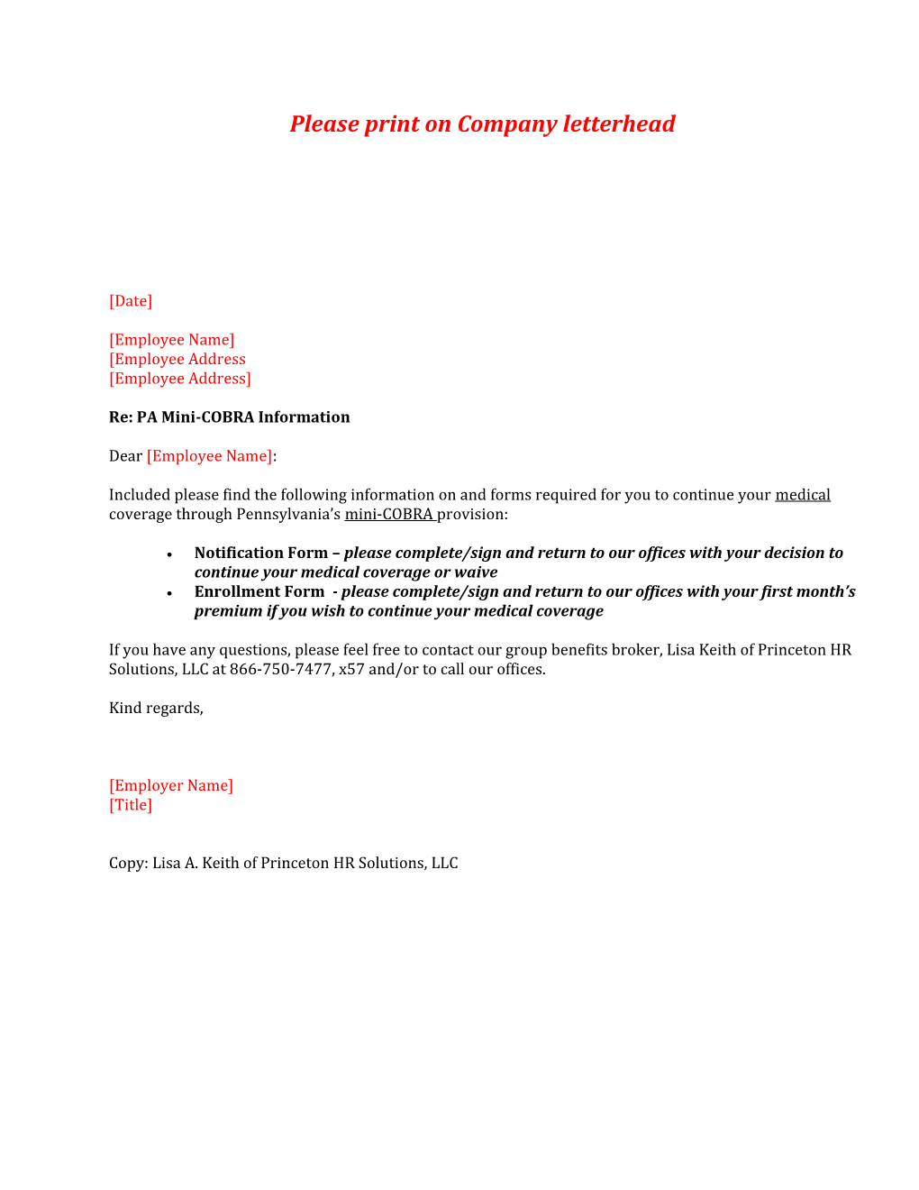 Ÿ Sample PA Continuation Letter (Pg 2) : Complete/Edit As Necessary, Print on Company Letterhead