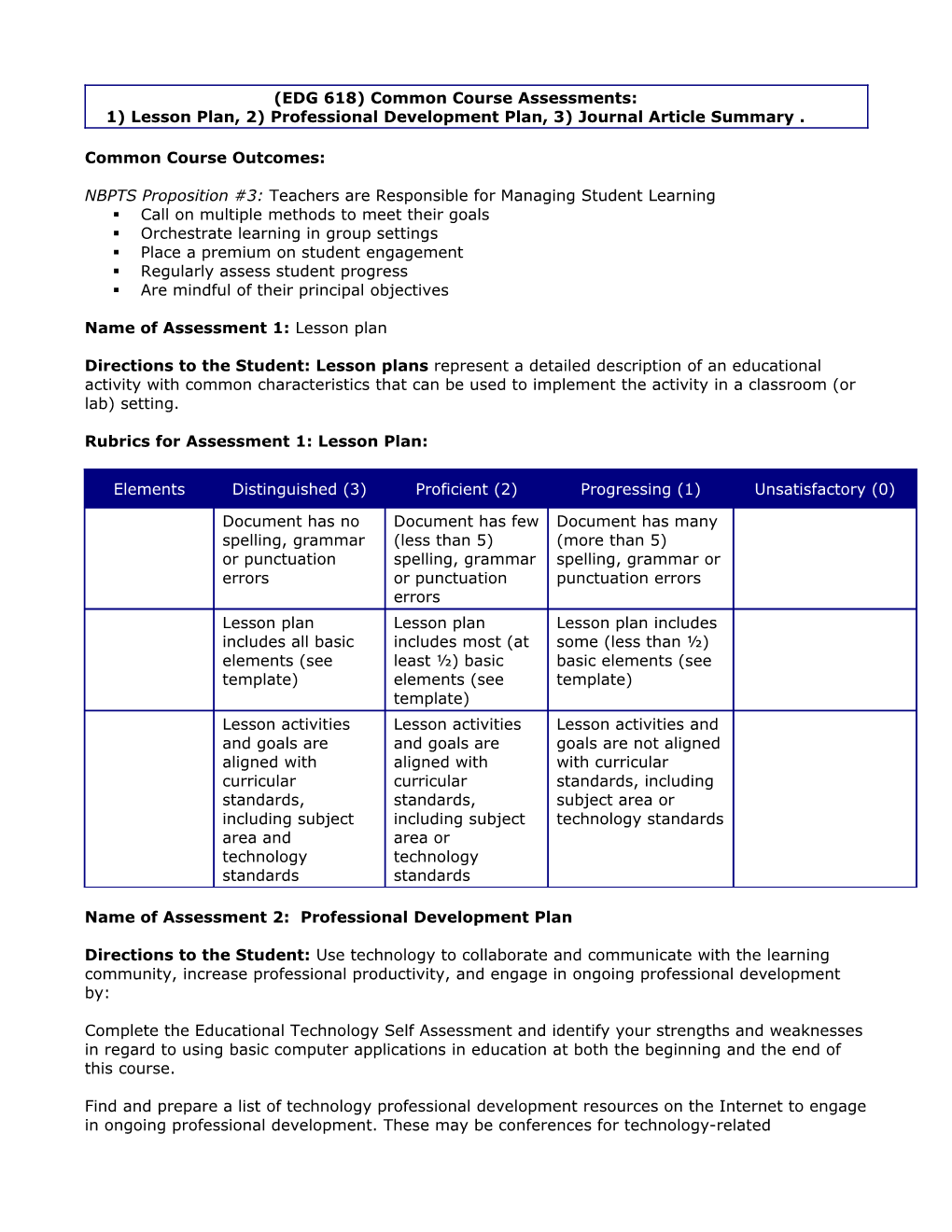 (EDG 618) Common Course Assessments: