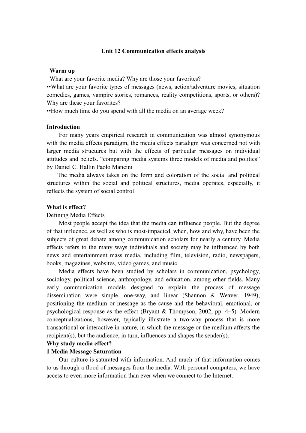 Unit 12 Communication Effects Analysis