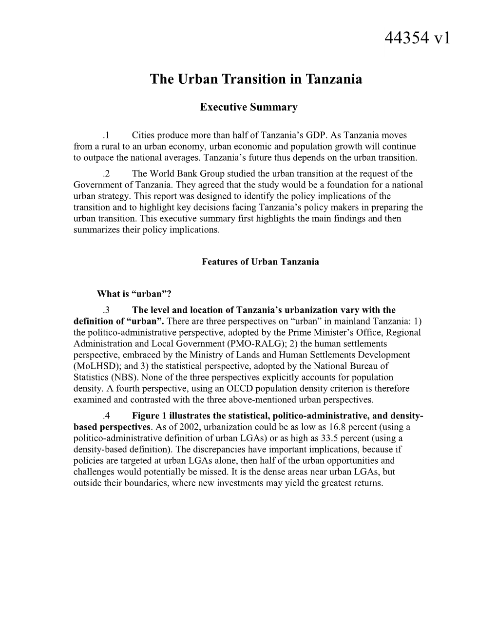 The Urban Transition in Tanzania