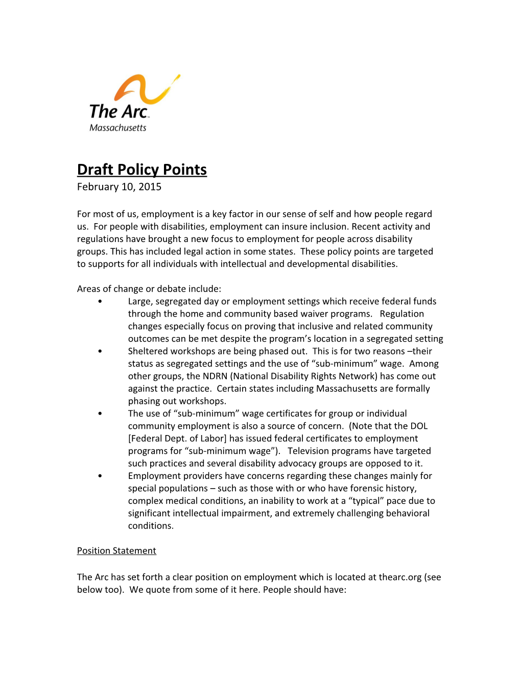 Draft Policy Points