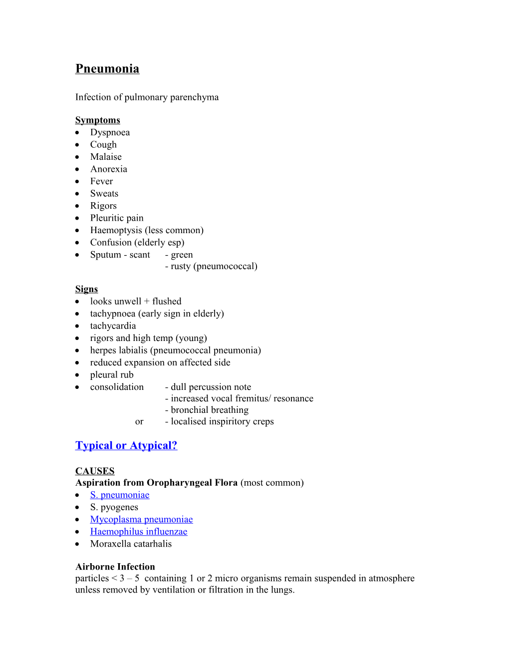 Infection of Pulmonary Parenchyma