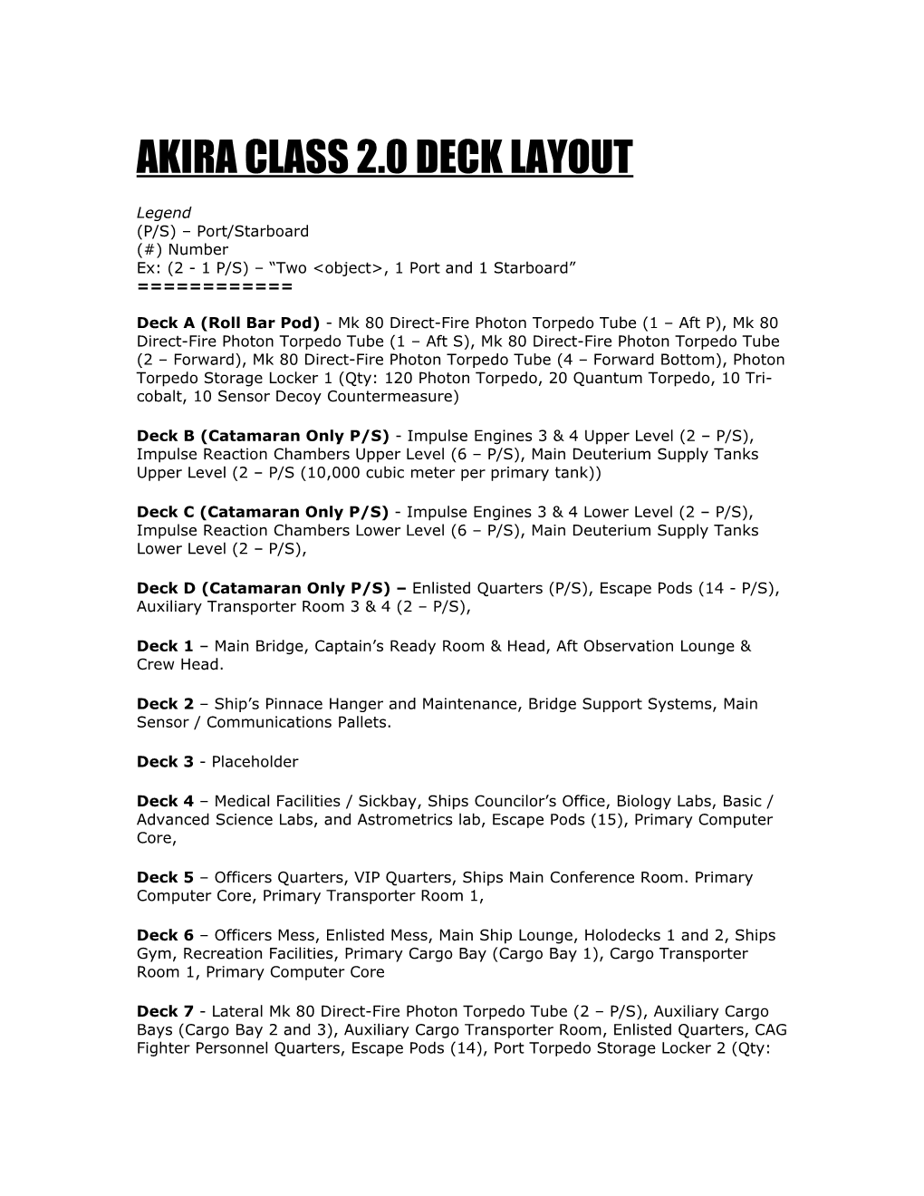 Akira Class 2.0 Deck Layout