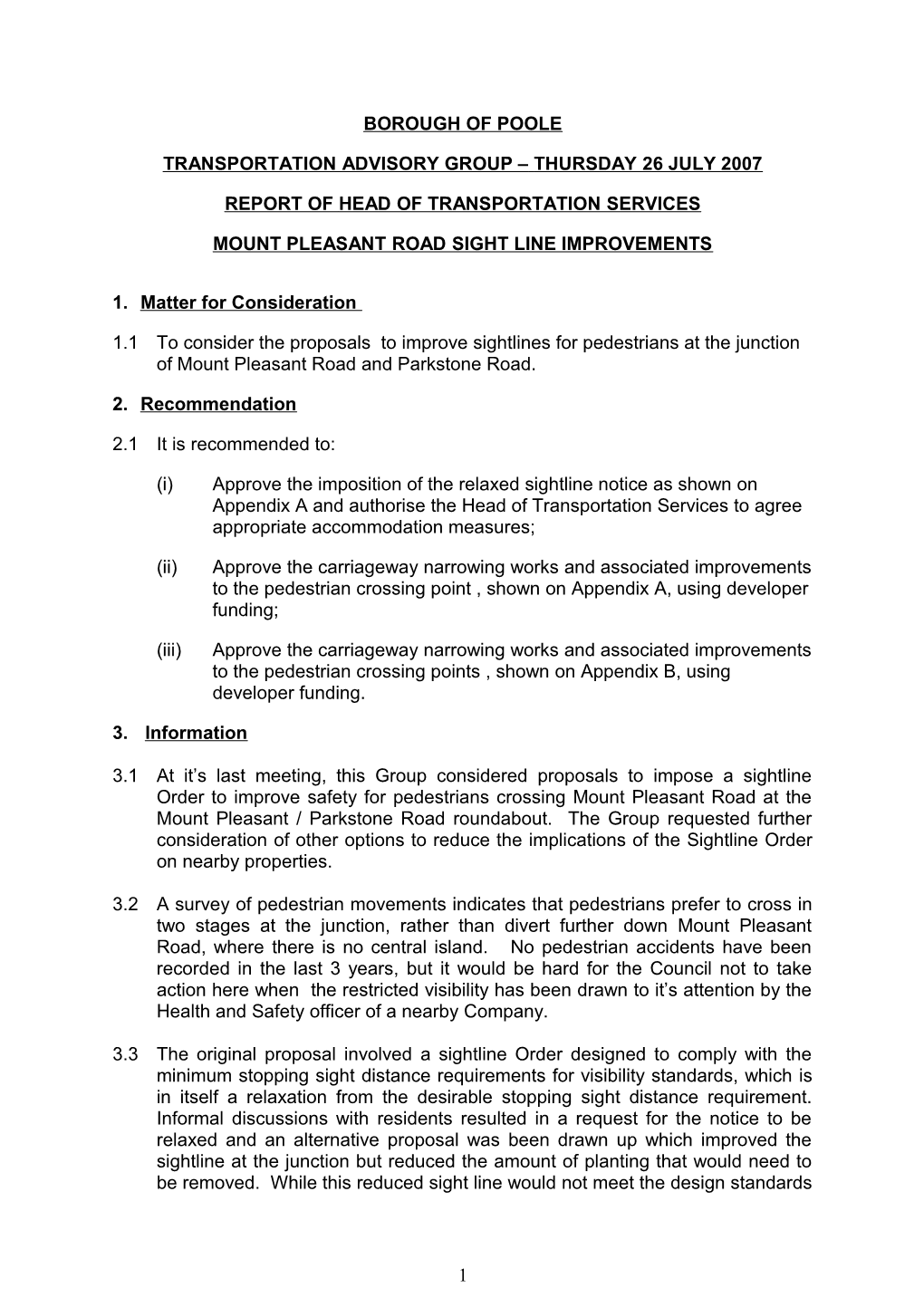 Mount Pleasant Road Sight Line Improvements