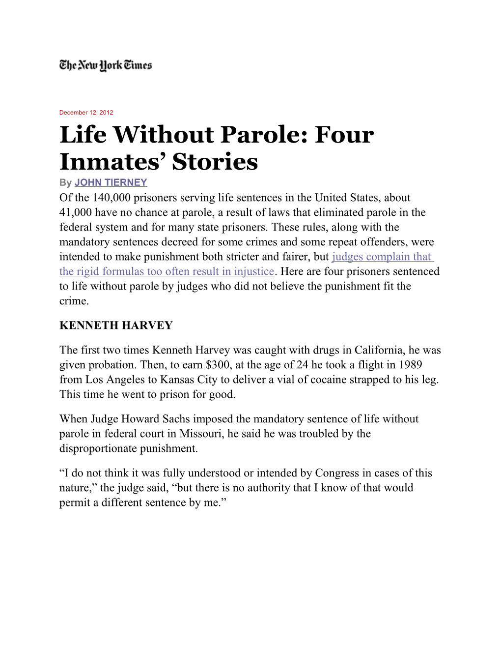 Life Without Parole: Four Inmates Stories
