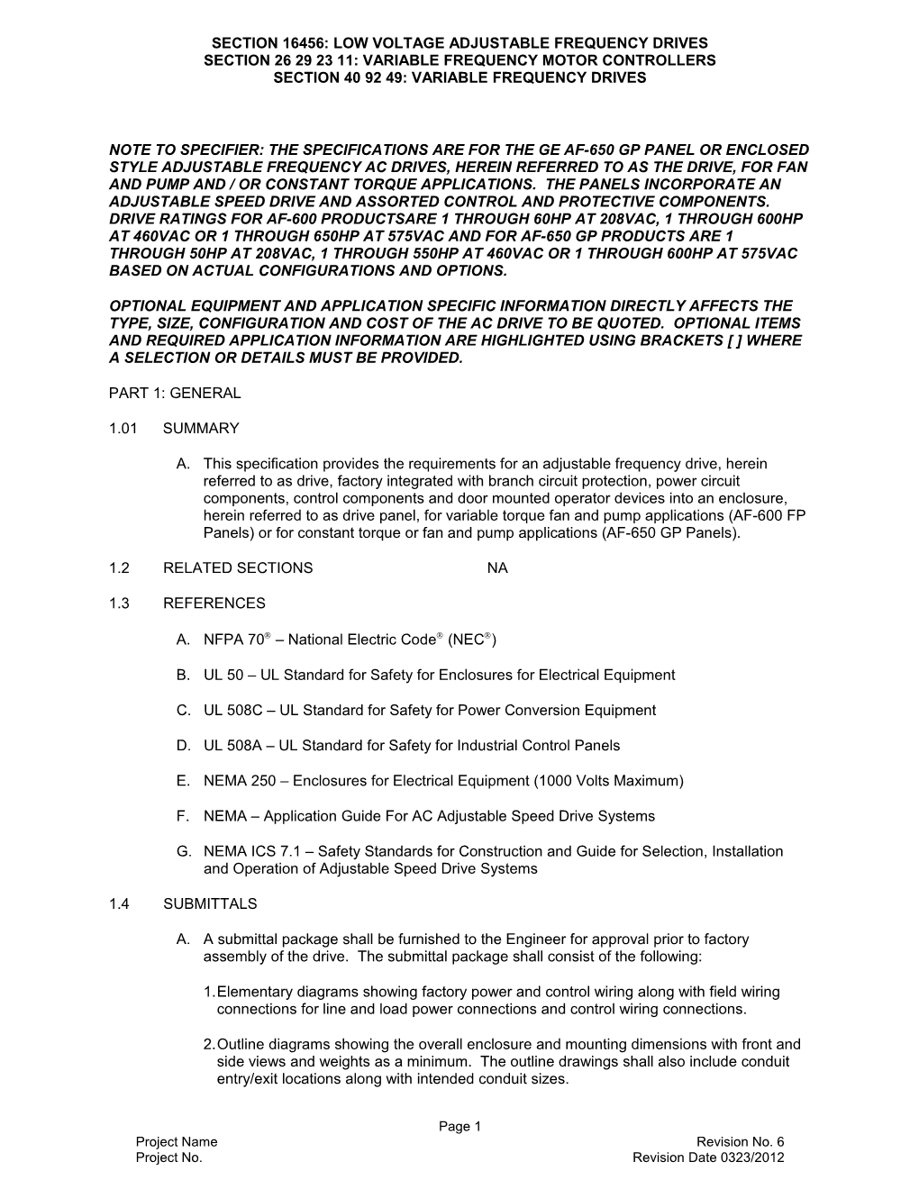 Section 16456: Low Voltage Adjustable Frequency Drives