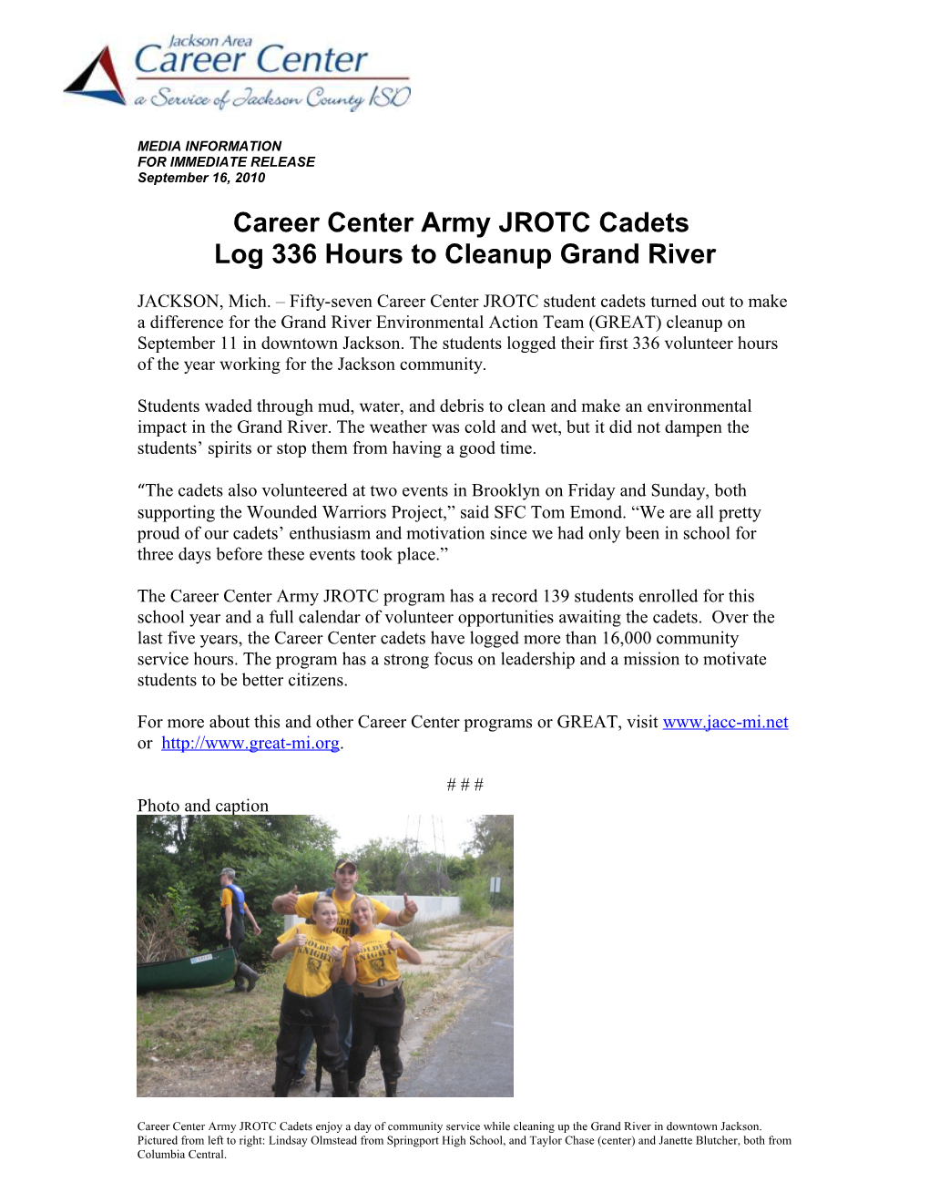 Career Center Army JROTC Cadets