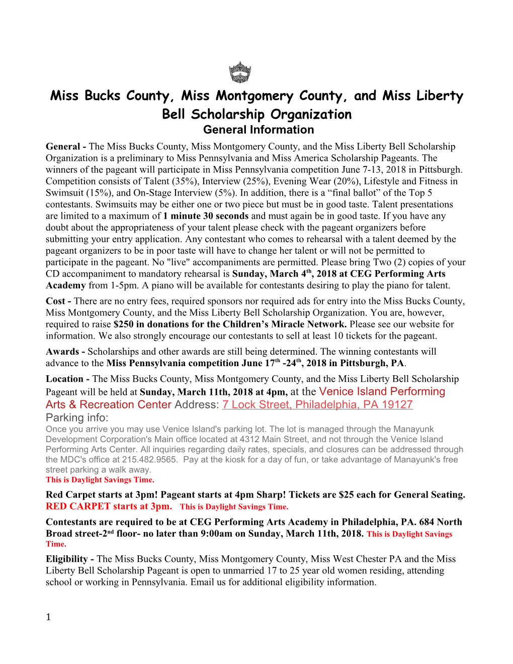 Miss Bucks County, Miss Montgomery County, and Miss Liberty Bell Scholarship Organization