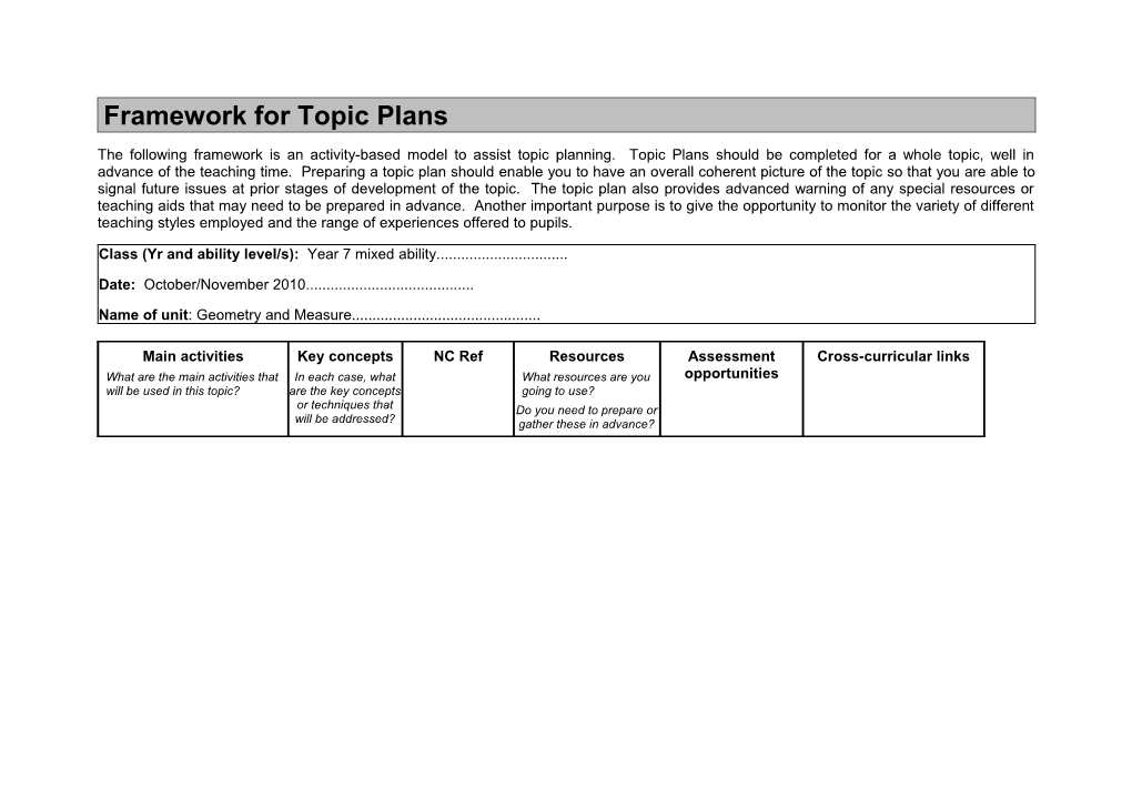 Framework for Topic Plans