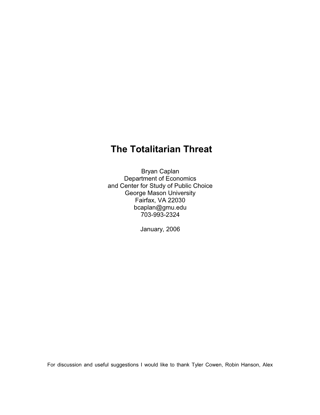 The Totalitarian Threat