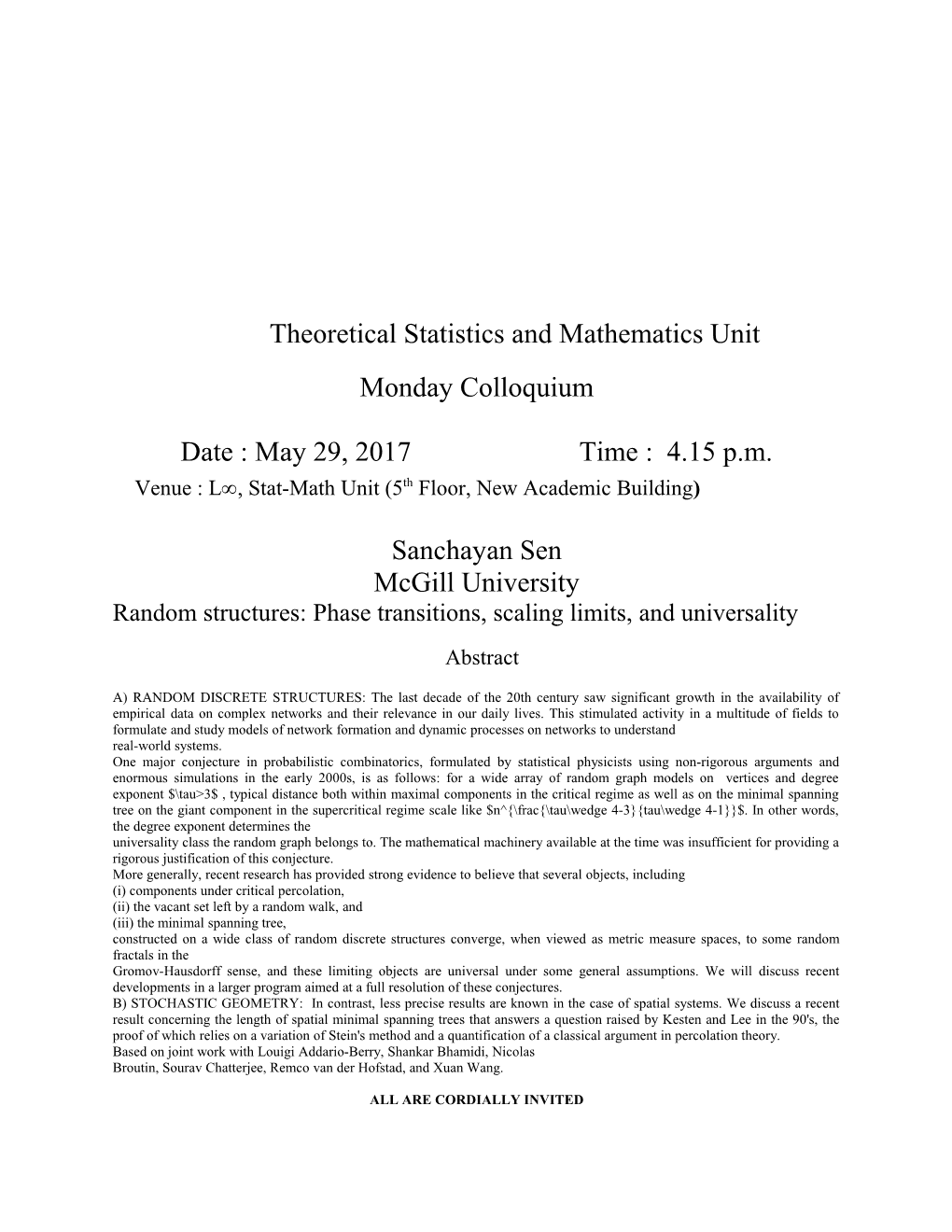 Theoretical Statistics and Mathematics Unit