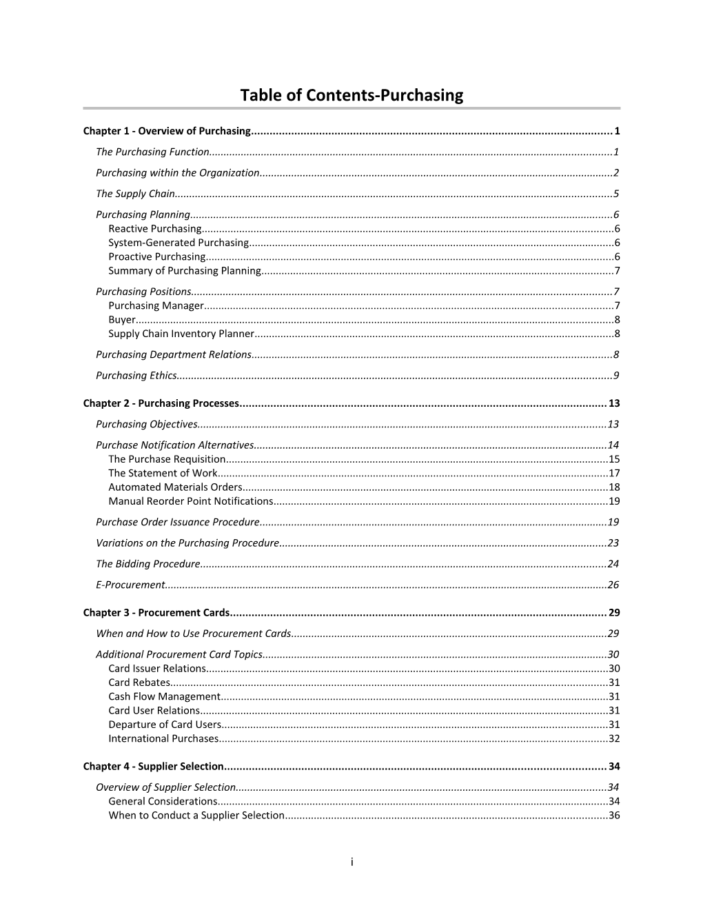 Table of Contents-Purchasing