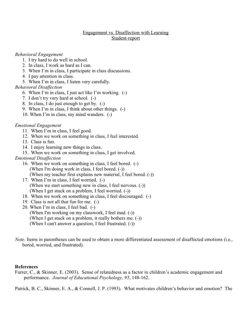 Student-Report Engagement Vs