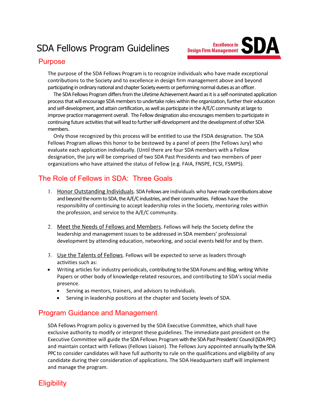 SDA Fellows Program Guidelines