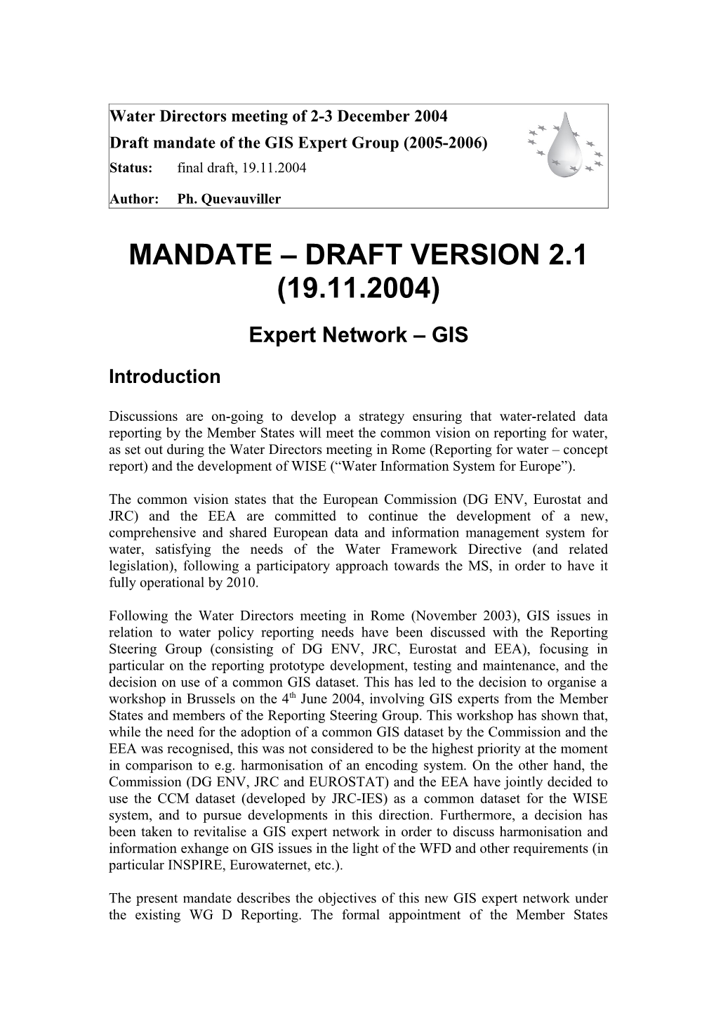 Draft Mandate of the GIS Expert Group (2005-2006)