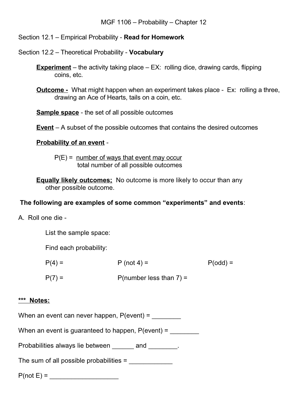 MGF 1106 - Probability - Chapter 12 Section 2