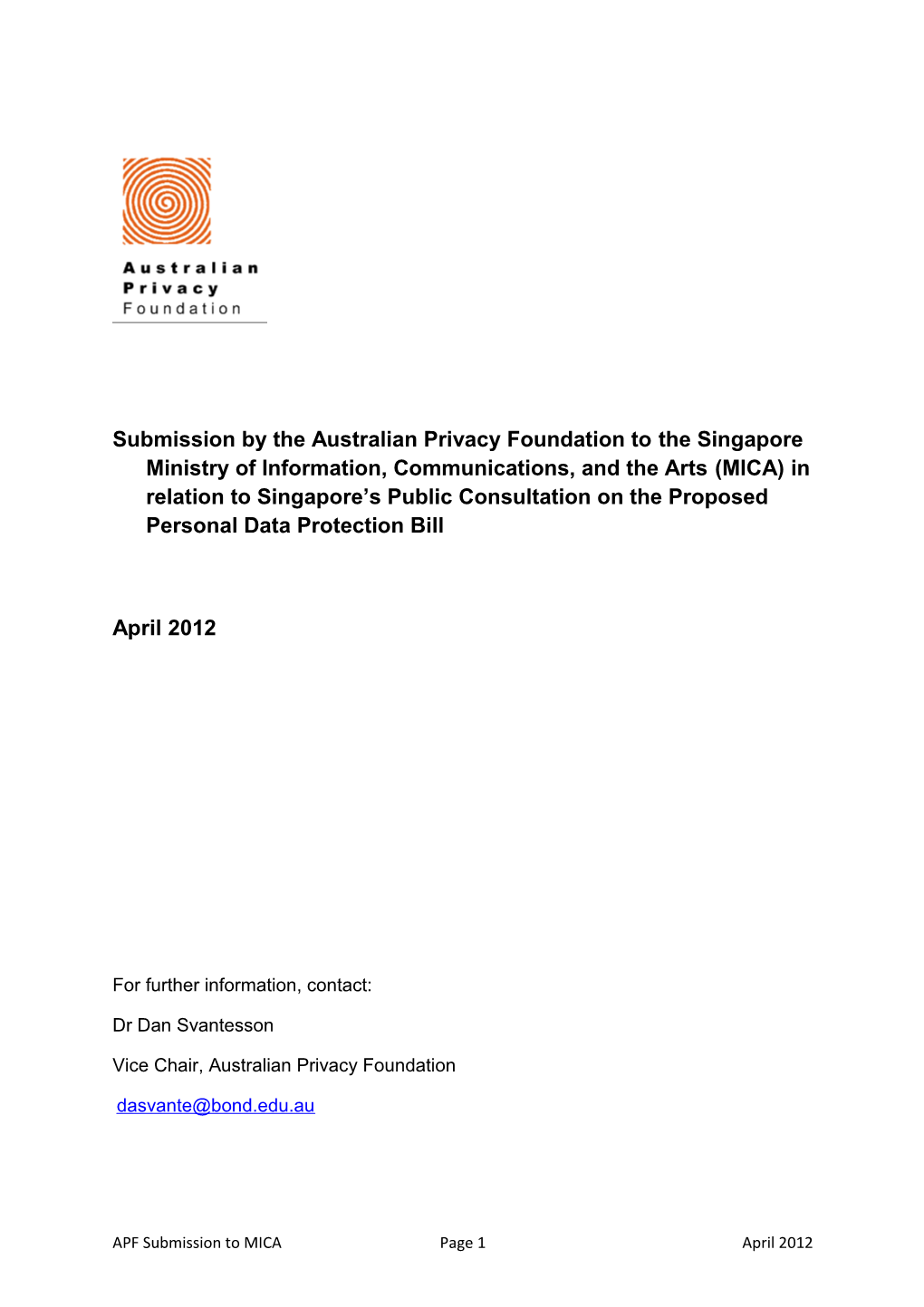 Submission by the Australian Privacy Foundation to the Singapore Ministry of Information