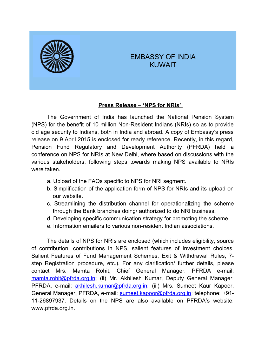 Press Release NPS for Nris