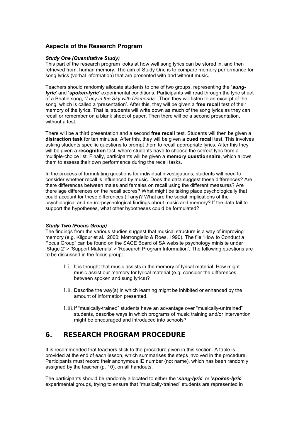 Aspects of the Research Program