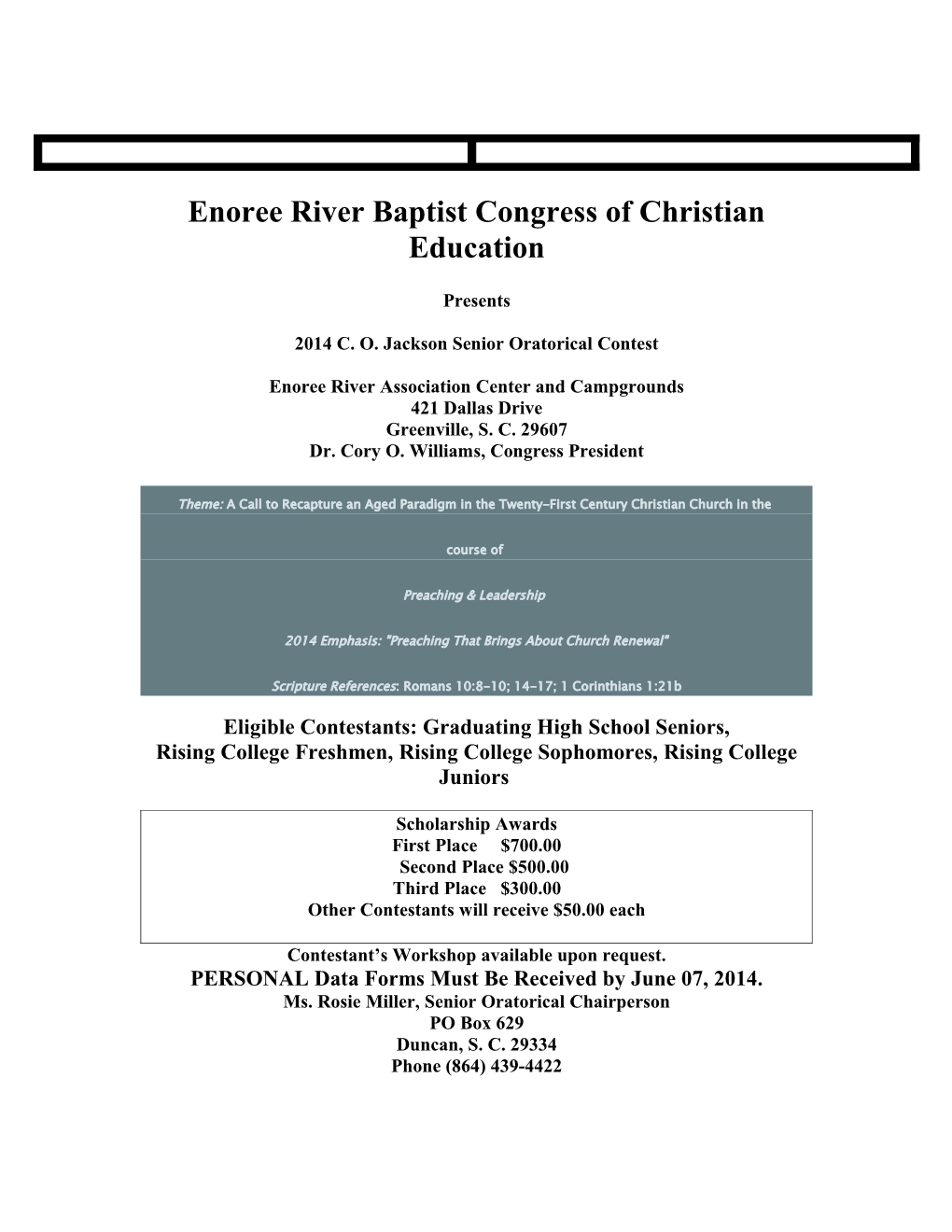 Enoree River Baptist Congress of Christian Education