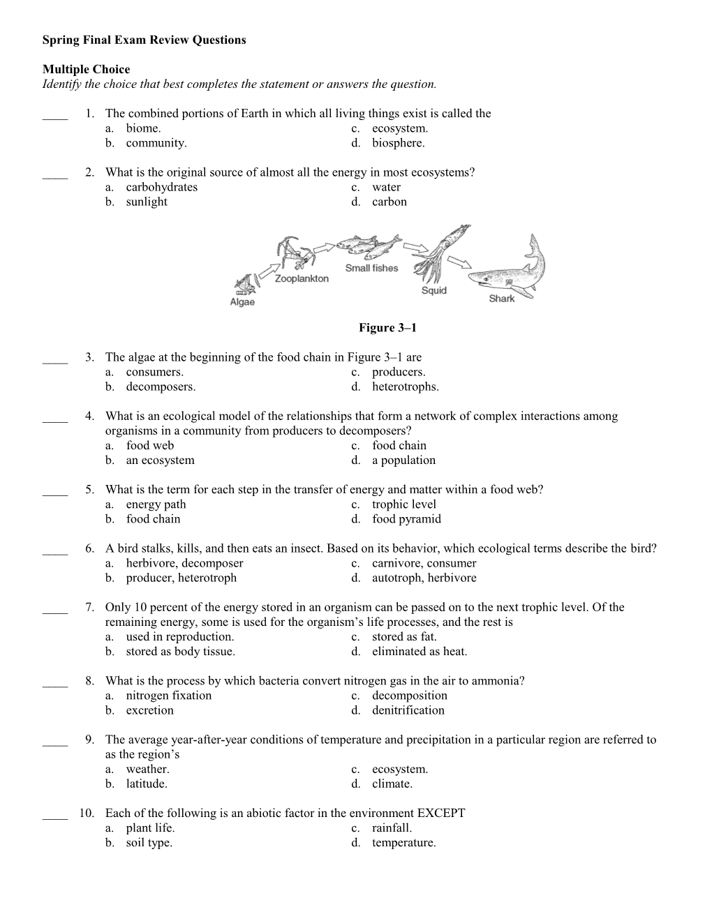 Spring Final Exam Review Questions