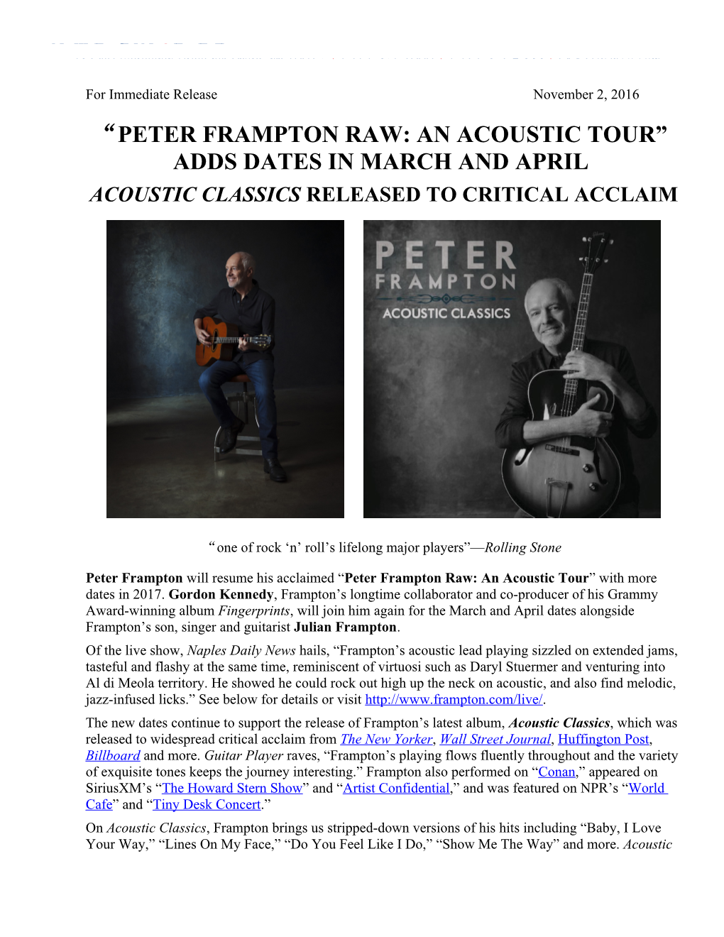 Peter Frampton Raw: an Acoustic Tour