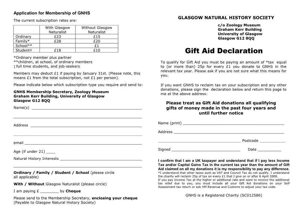 Application for Membership of GNHS