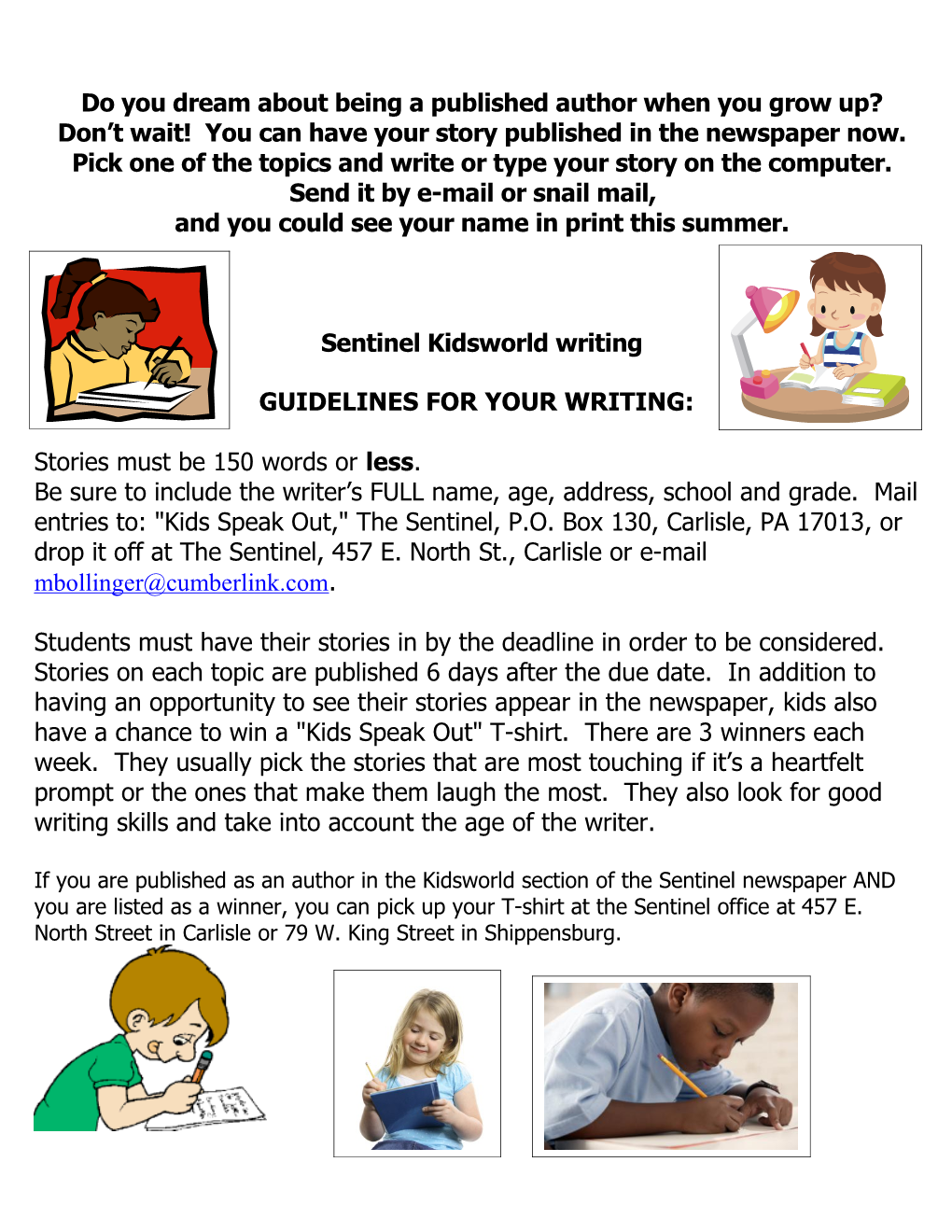 Topics for Sentinel Kidsworld Writing