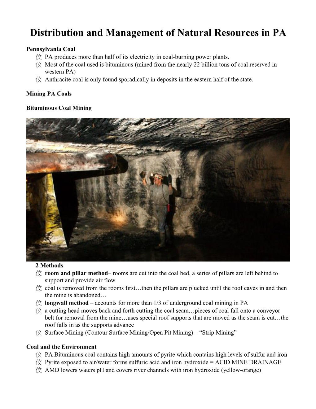 Distribution and Management of Natural Resources in PA