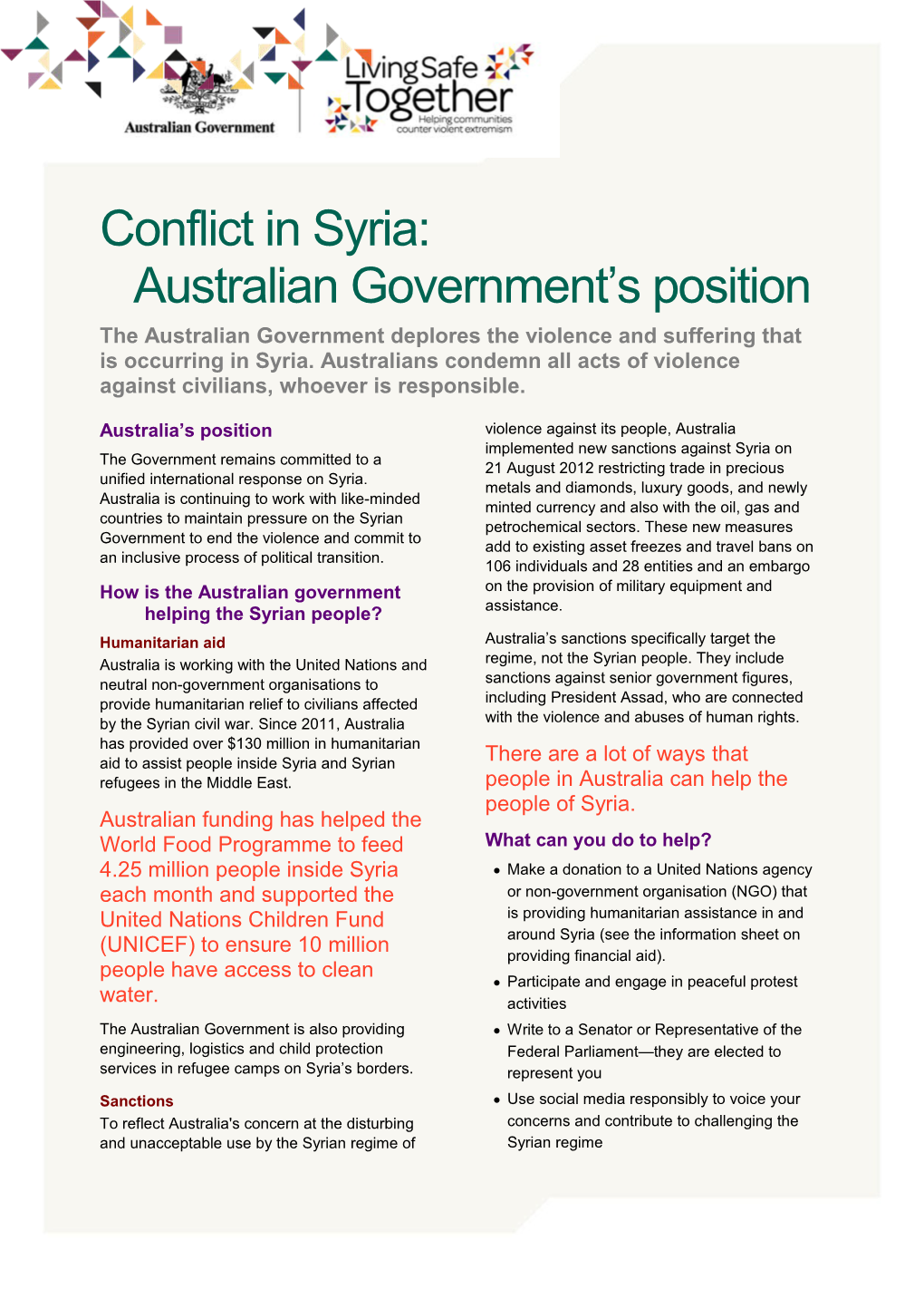 Conflict in Syria: Australian Government S Position