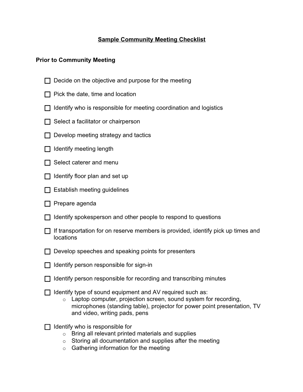 Sample Community Meeting Checklist