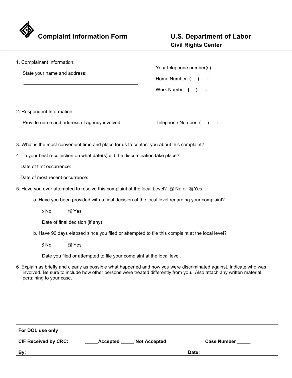 Complaint Information Form