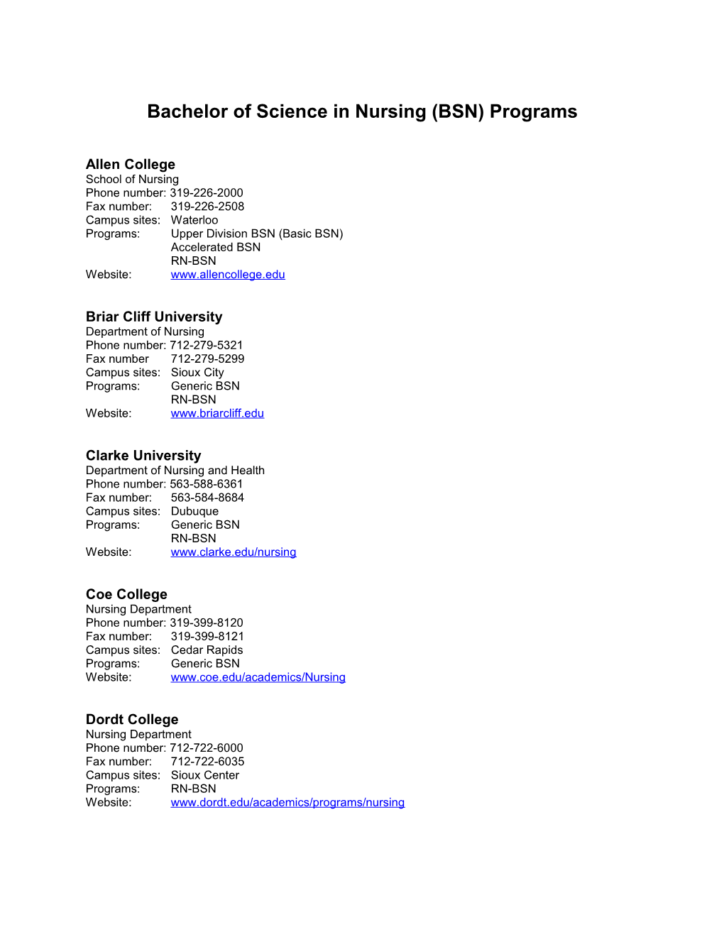 Bachelor of Science in Nursing (BSN) Programs