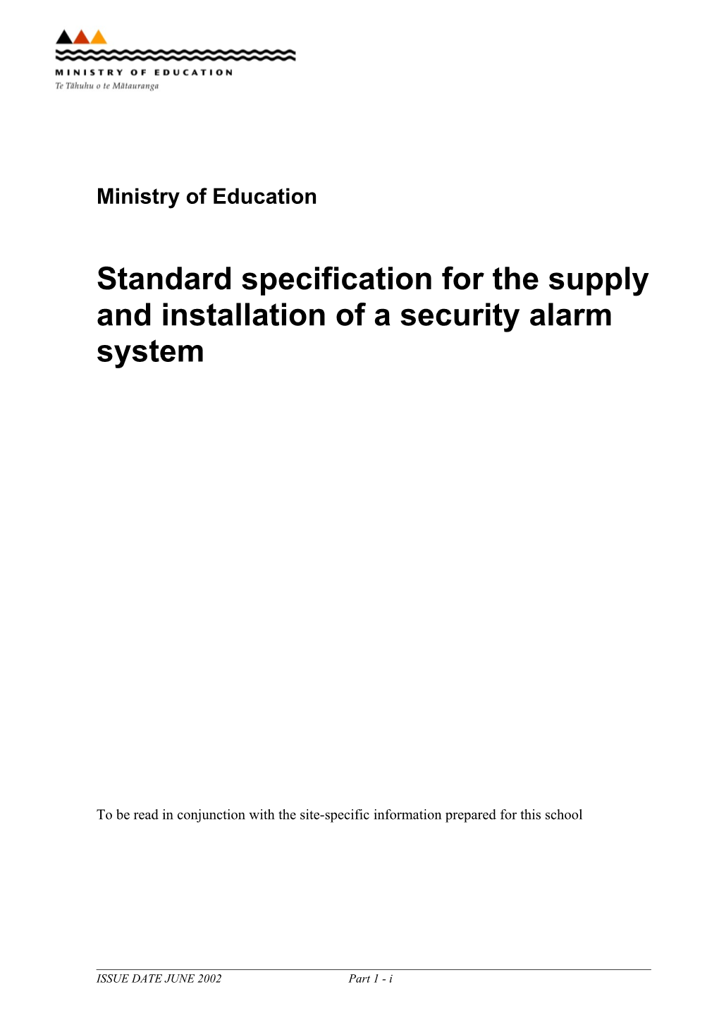Standard Specification for the Supply and Installation of a Security System