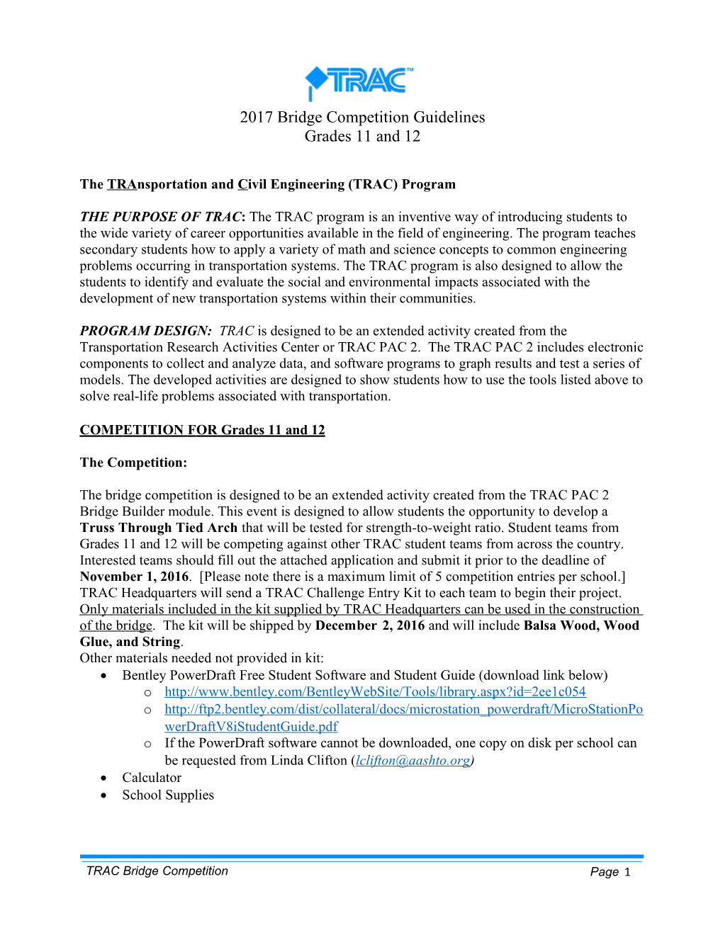 TRAC Drawbridge Competition Guidelines