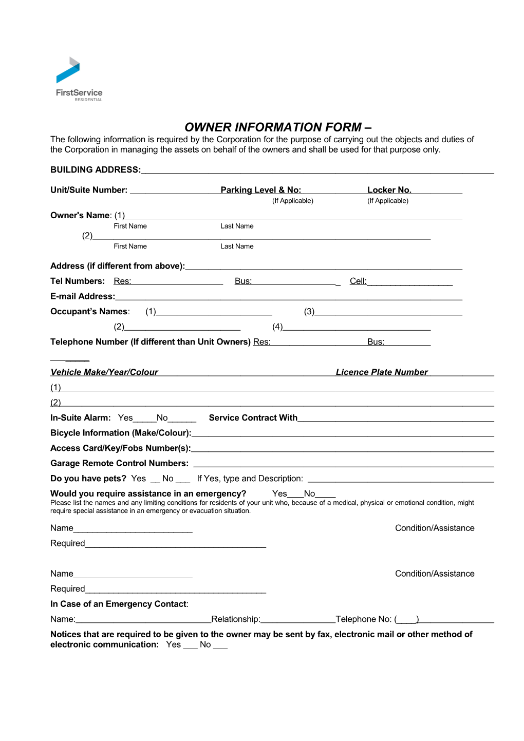 Resident Information Forms