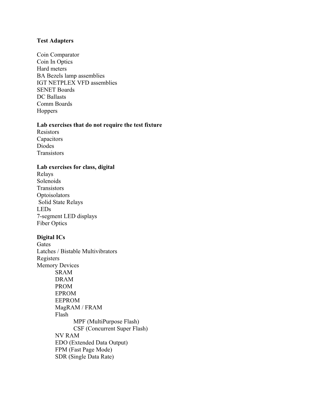 Lab Exercises That Do Not Require the Test Fixture