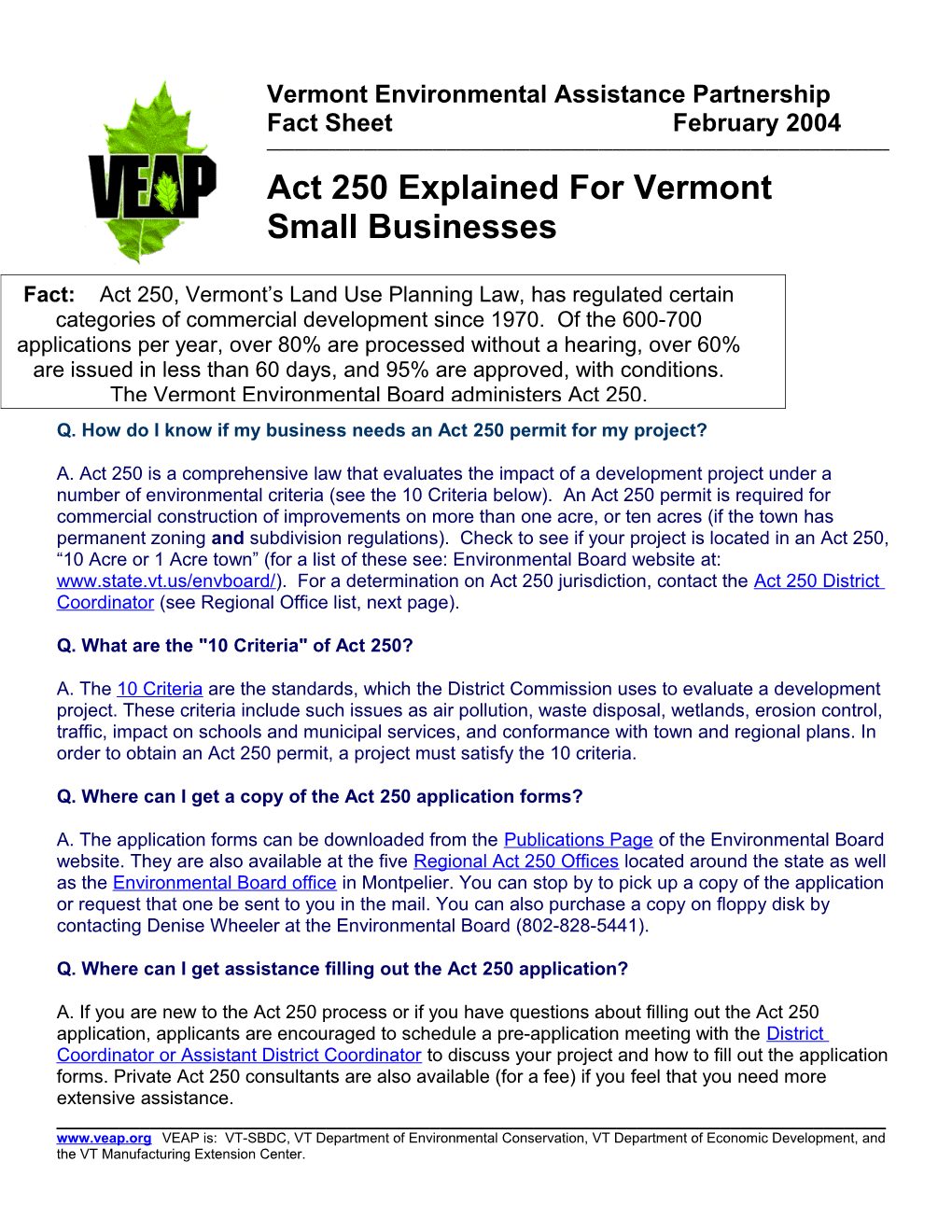 Vermont Environmental Assistance Partnership (VEAP)