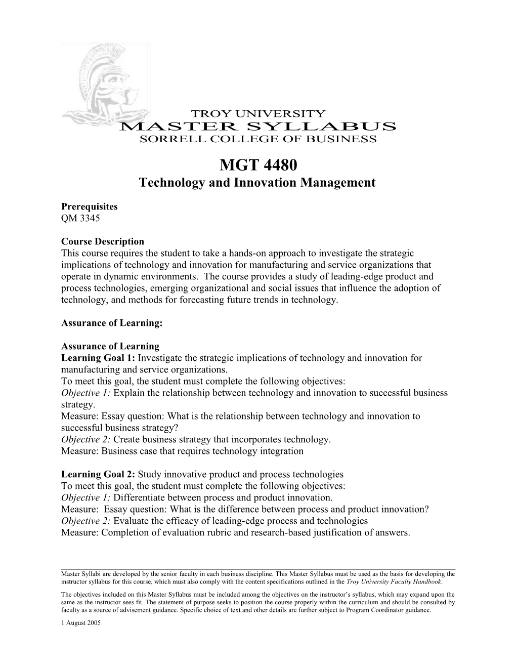 Master Syllabus: MGT 4480 6