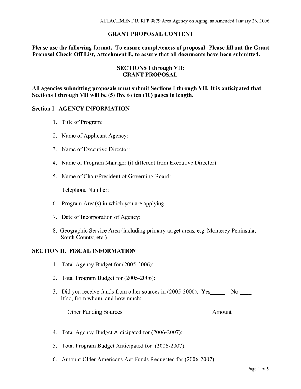 ATTACHMENT B, RFP 9879 Area Agency on Aging, As Amended January 26, 2006