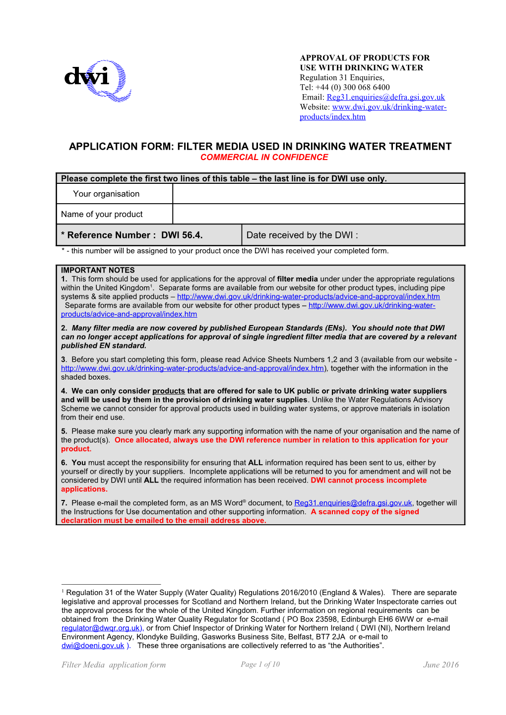 CCM Document CCM/M2 - Application Form for the Approval of a Material