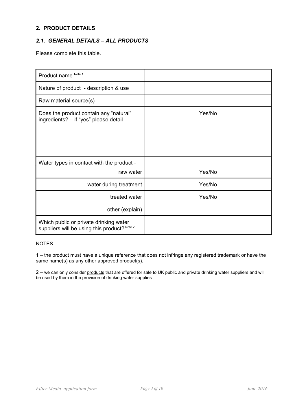 CCM Document CCM/M2 - Application Form for the Approval of a Material