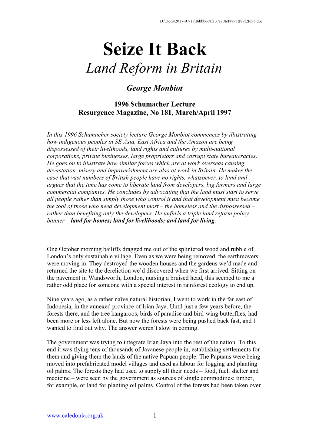 Land Reform in Britain
