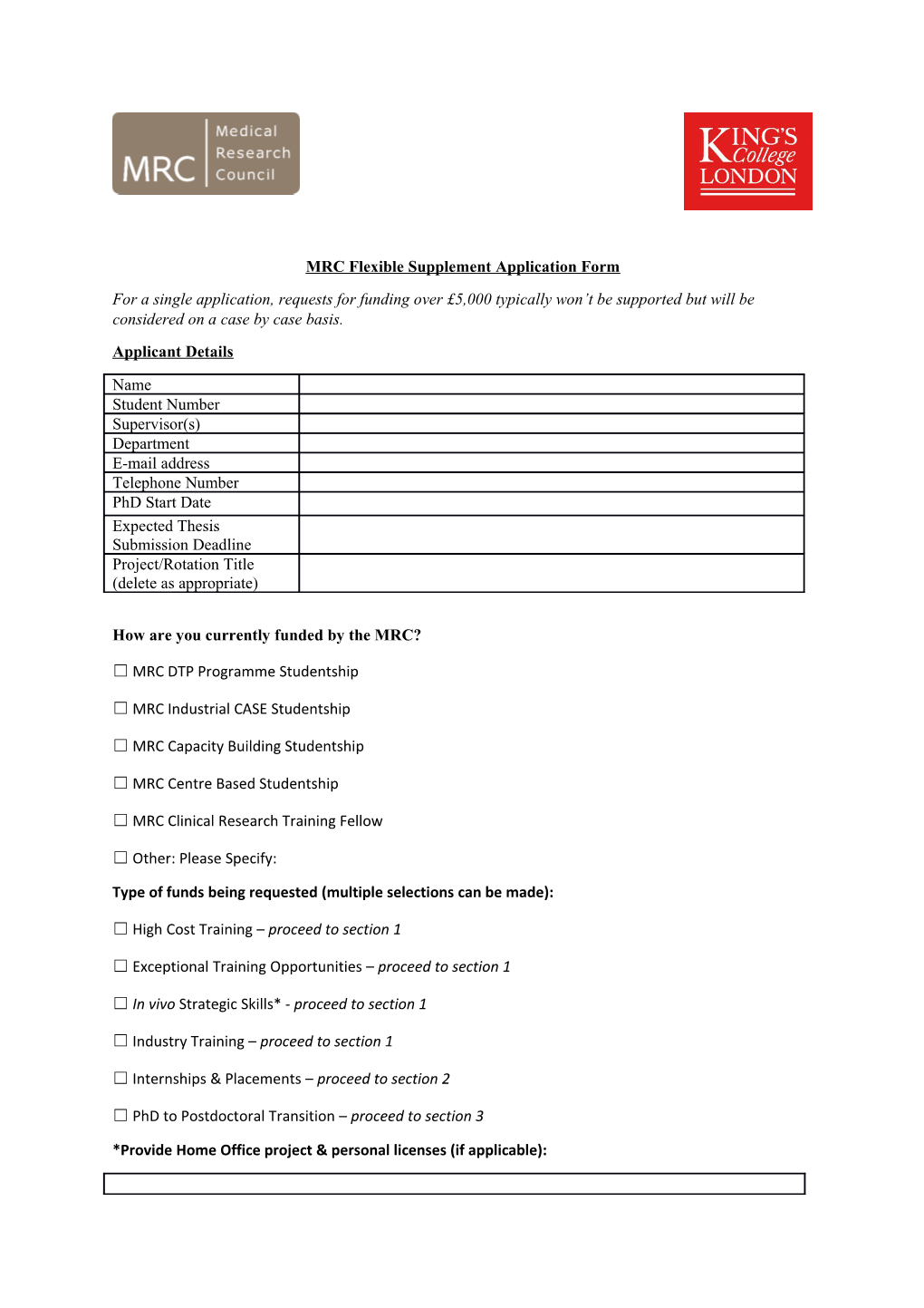 MRC Flexible Supplement Application Form