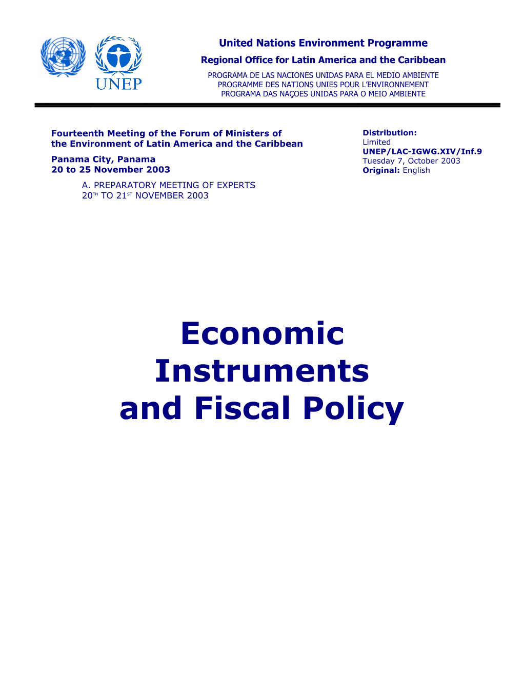 Economic Instruments and Fiscal Policy