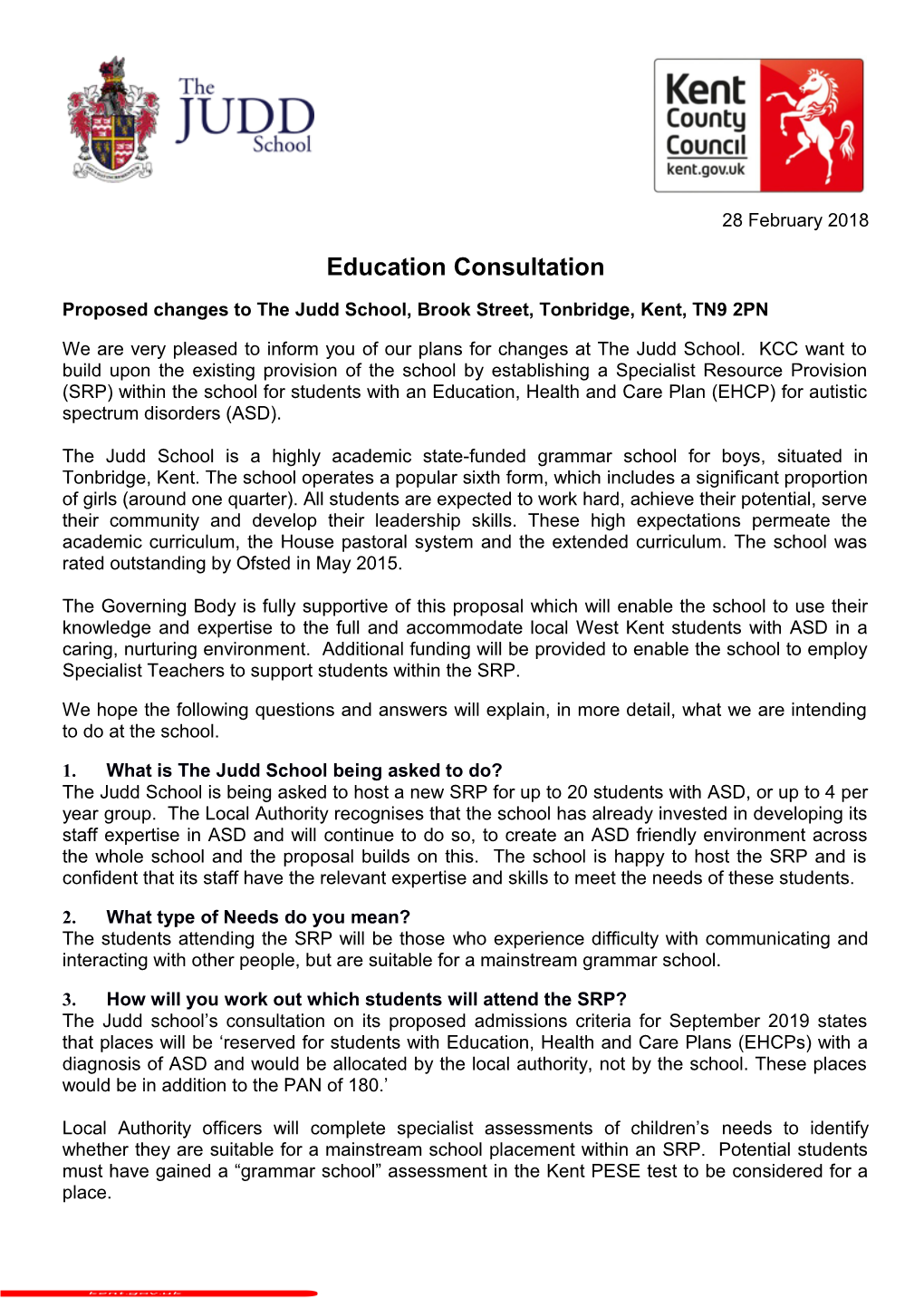 Proposed Changes to the Judd School, Brook Street, Tonbridge, Kent, TN9 2PN