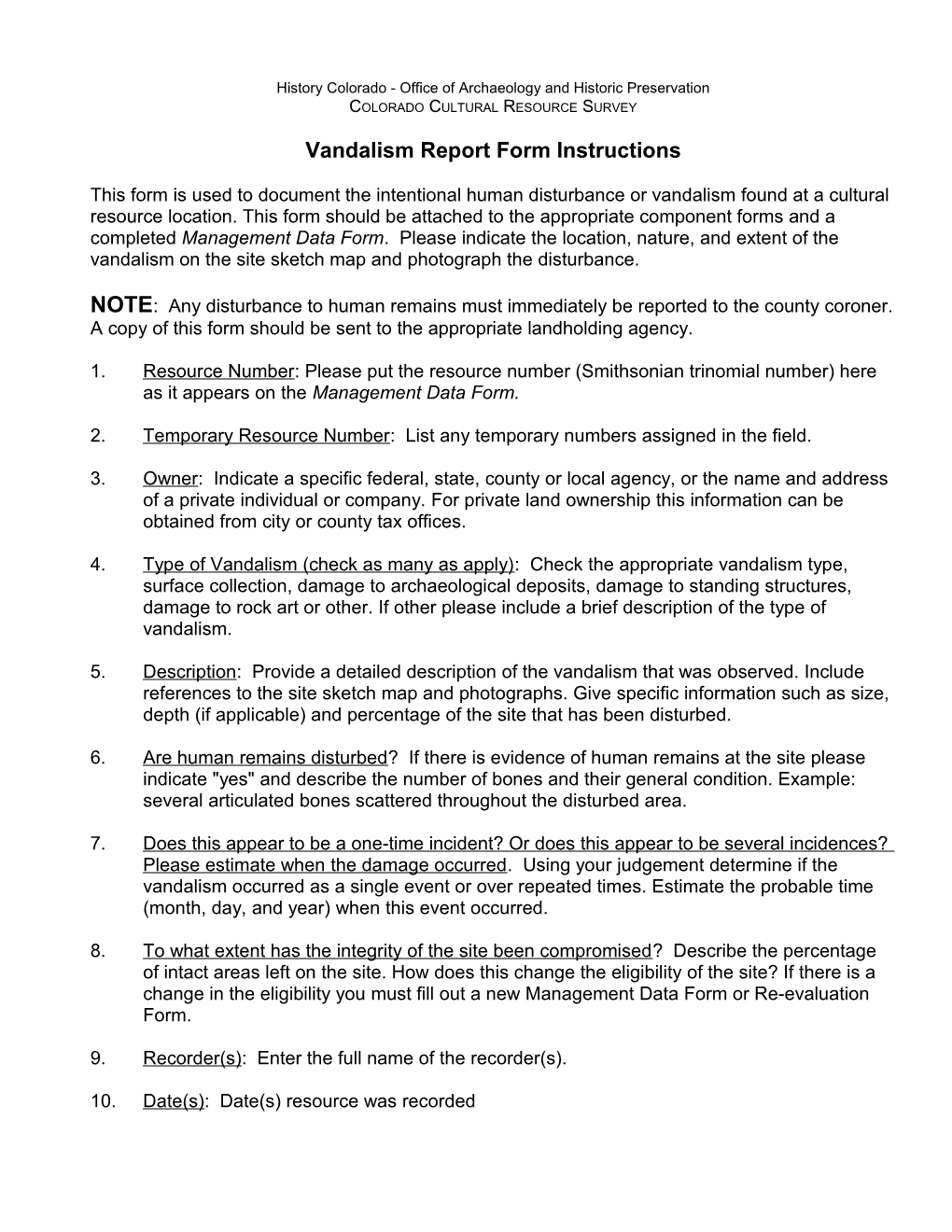 Vandalism Report Form Instructions - Word Version