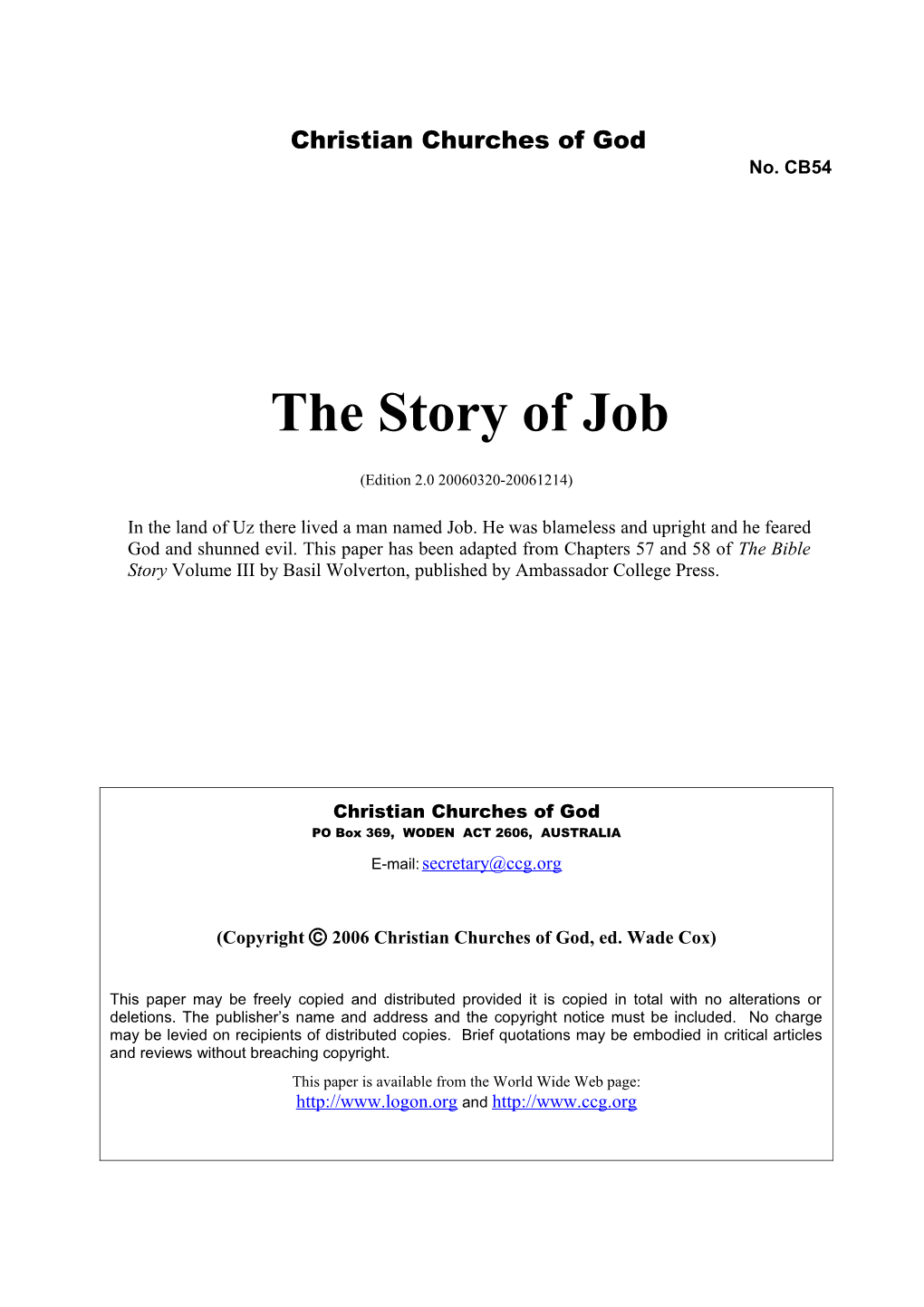 The Story of Job (No. CB54)