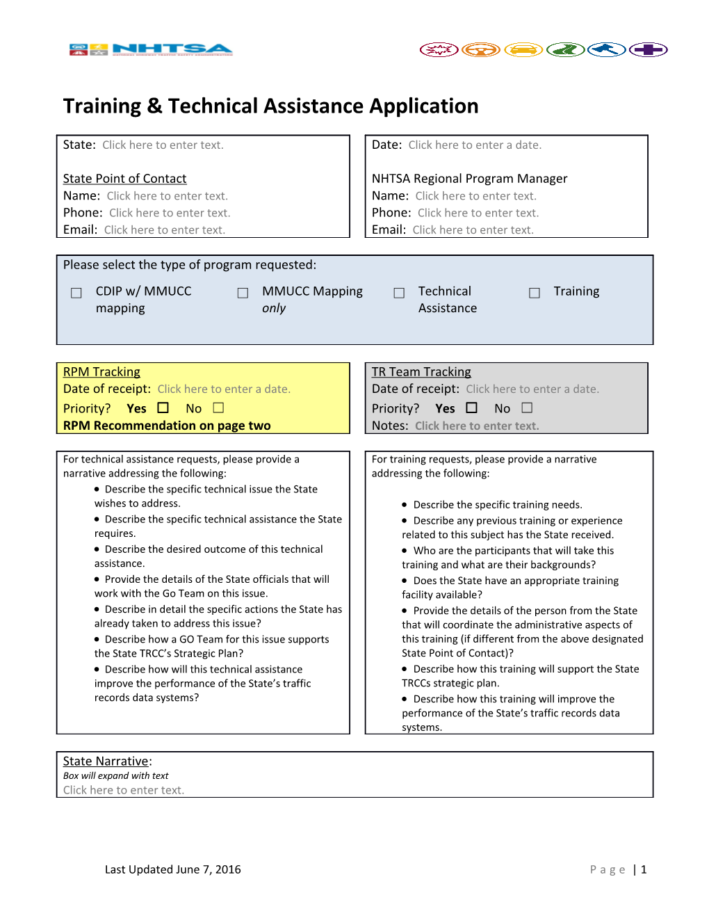 Training & Technical Assistance Application