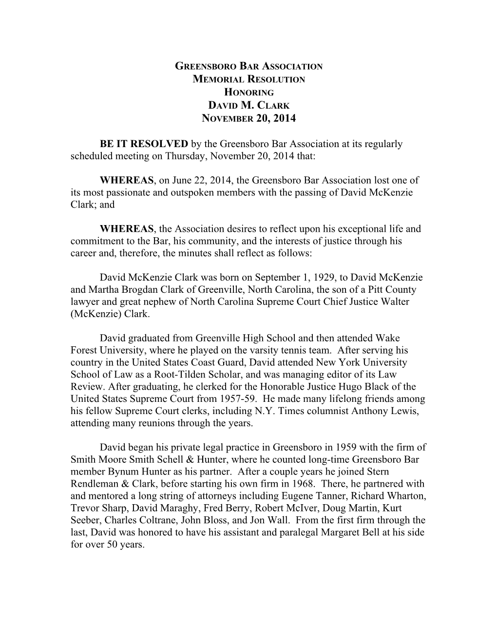 Resolution Of The Greensboro Bar Association